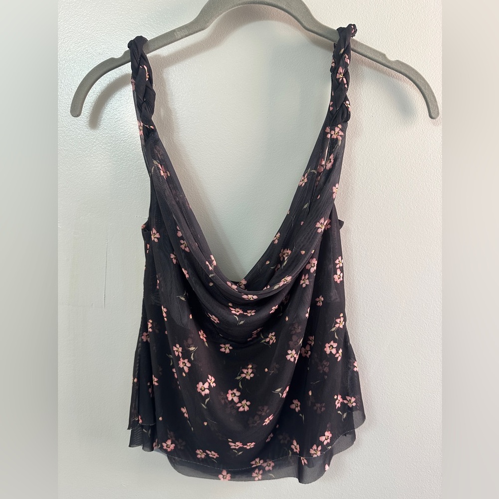 AFRM Black Camisole with Pink Floral Pattern